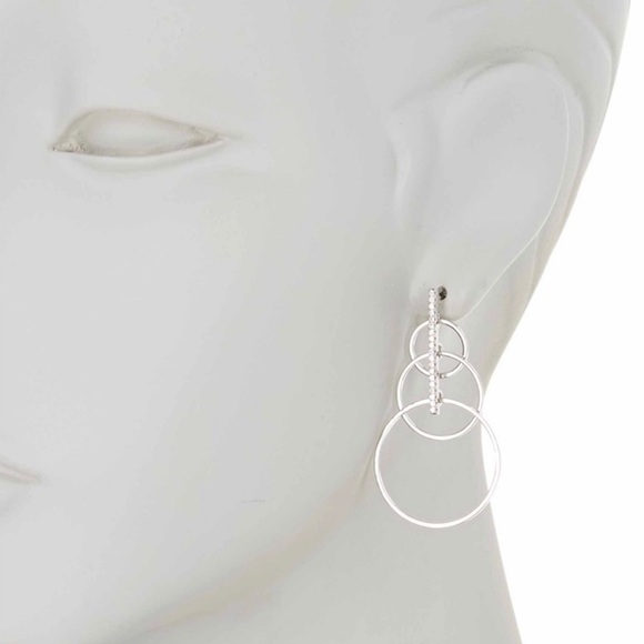 EXCLUSIVE DROP EARRINGS CZ TRIPLE ROS PAVE SILVER - Picture 4 of 4